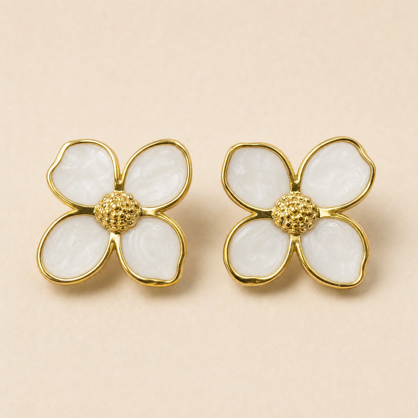 Gold Enamel Flower Stud Earrings – Dainty Floral Gold-Tone Studs, Gift for Her