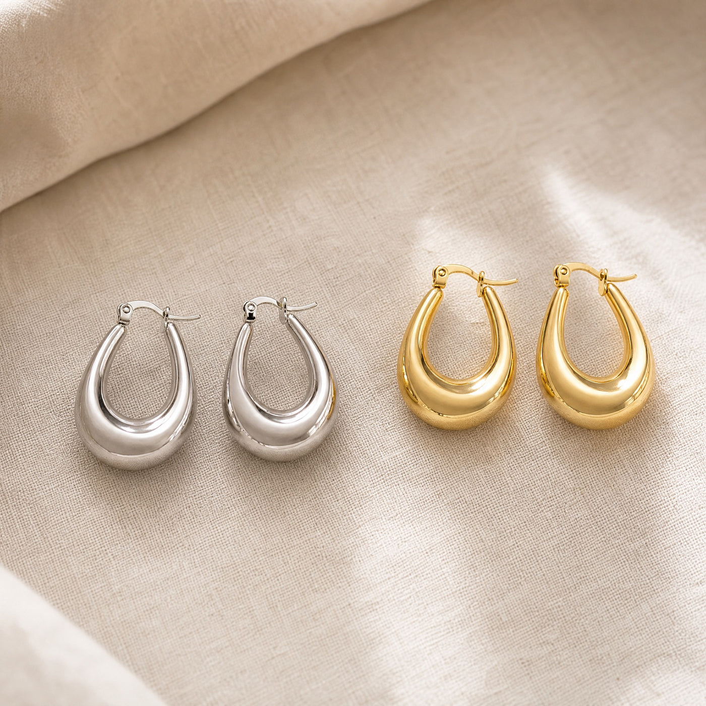 Chunky U-Shape Hoop Earrings – Gold Silver Thick Huggie Hoops, Statement Gift for Her