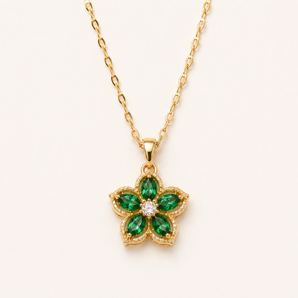 Gold Flower Pendant Necklace – Spinning CZ Floral Charm, Dainty Gift for Her