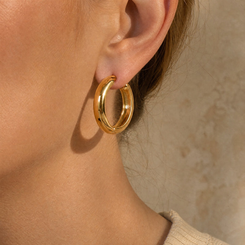 Gold Silver Huggie Hoop Earrings – Stainless Steel Classic Round Hoops, Gift for Her