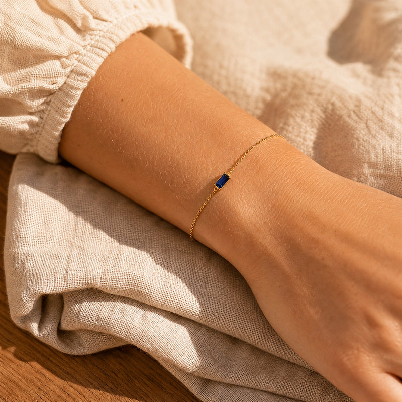 Gold Birthstone Bar Bracelet - Plated Stainless Steel Chain, Birthday Gift for Her