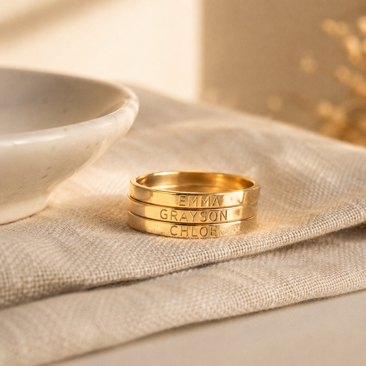 Custom Engraved Name Ring – Dainty Stackable Personalized Gold Silver Ring, Gift for Her