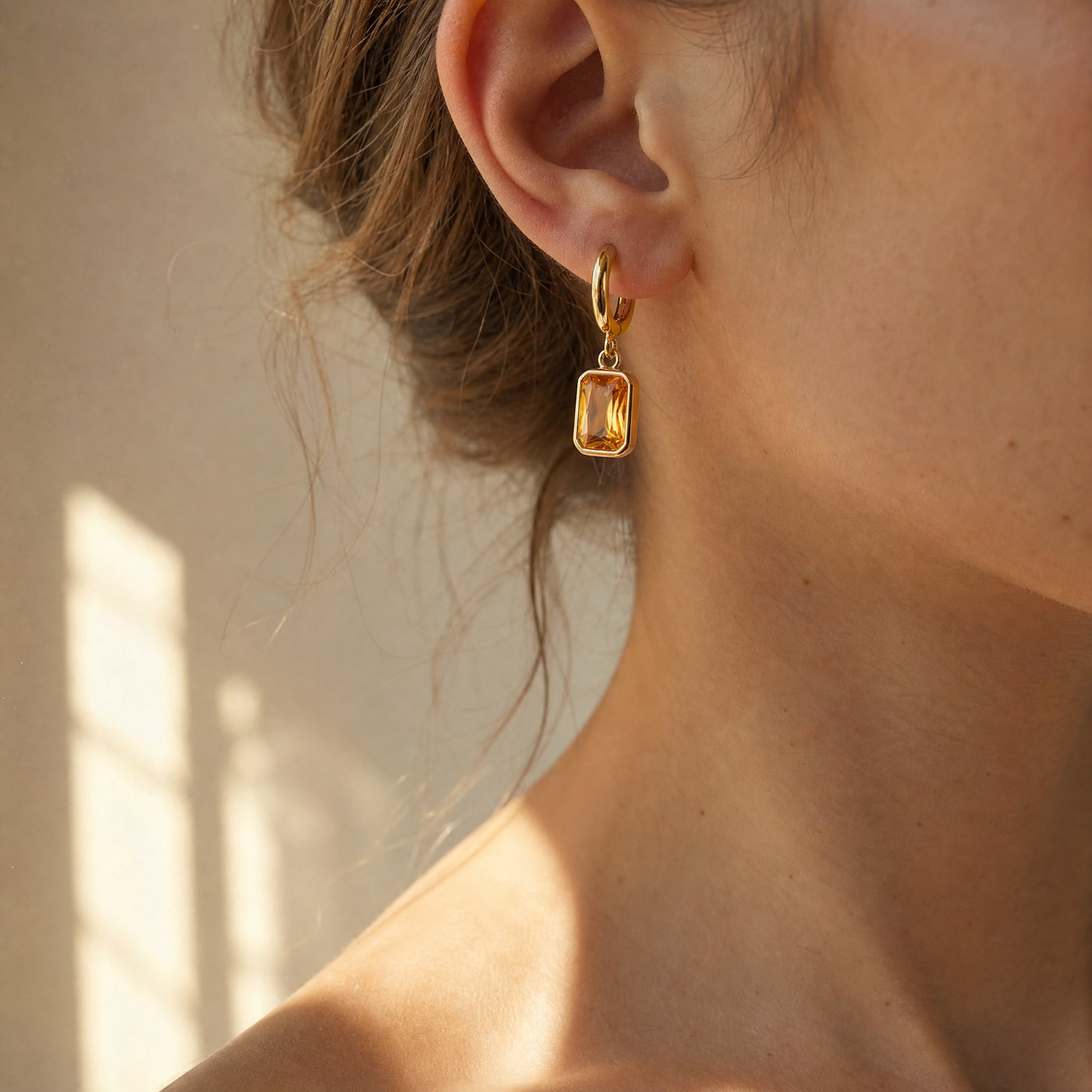 Gold Geometric Crystal Hoop Earrings – Dainty Bezel Charm Dangle Earrings for Women