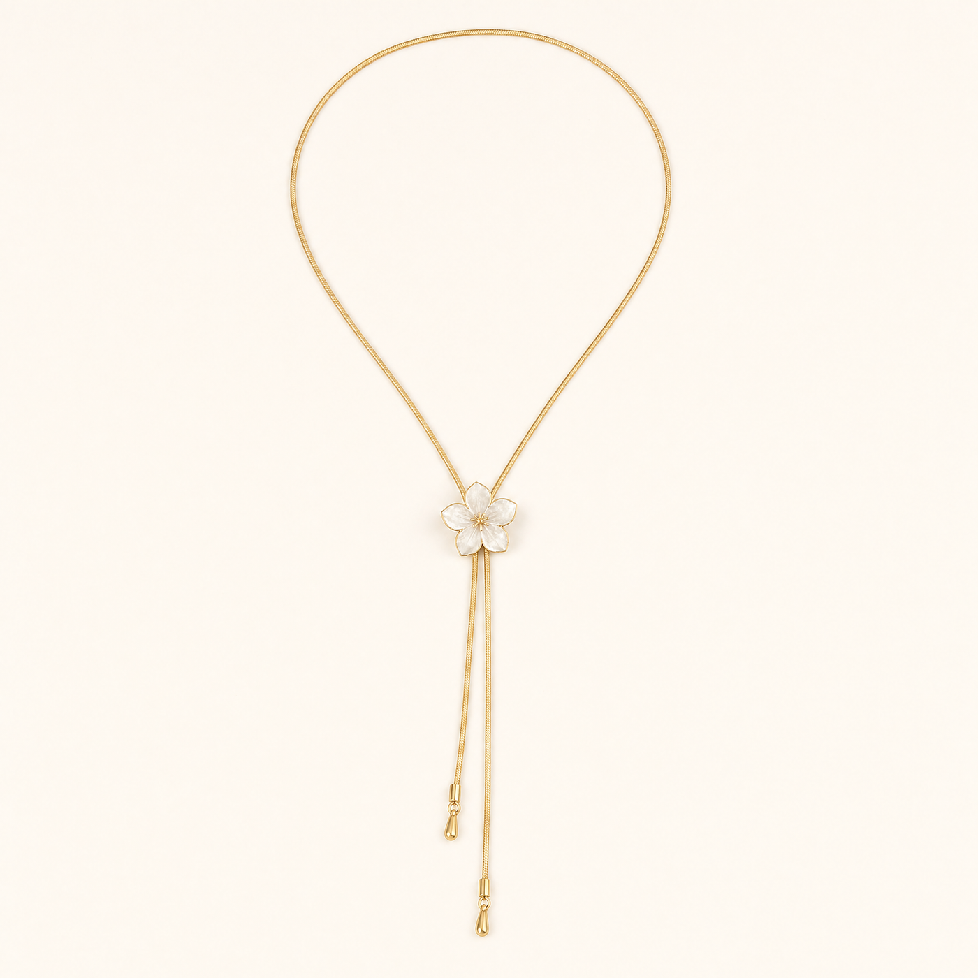 Enamel Flower Y Necklace – Adjustable Long Chain Floral Pendant, Minimalist Gift for Her