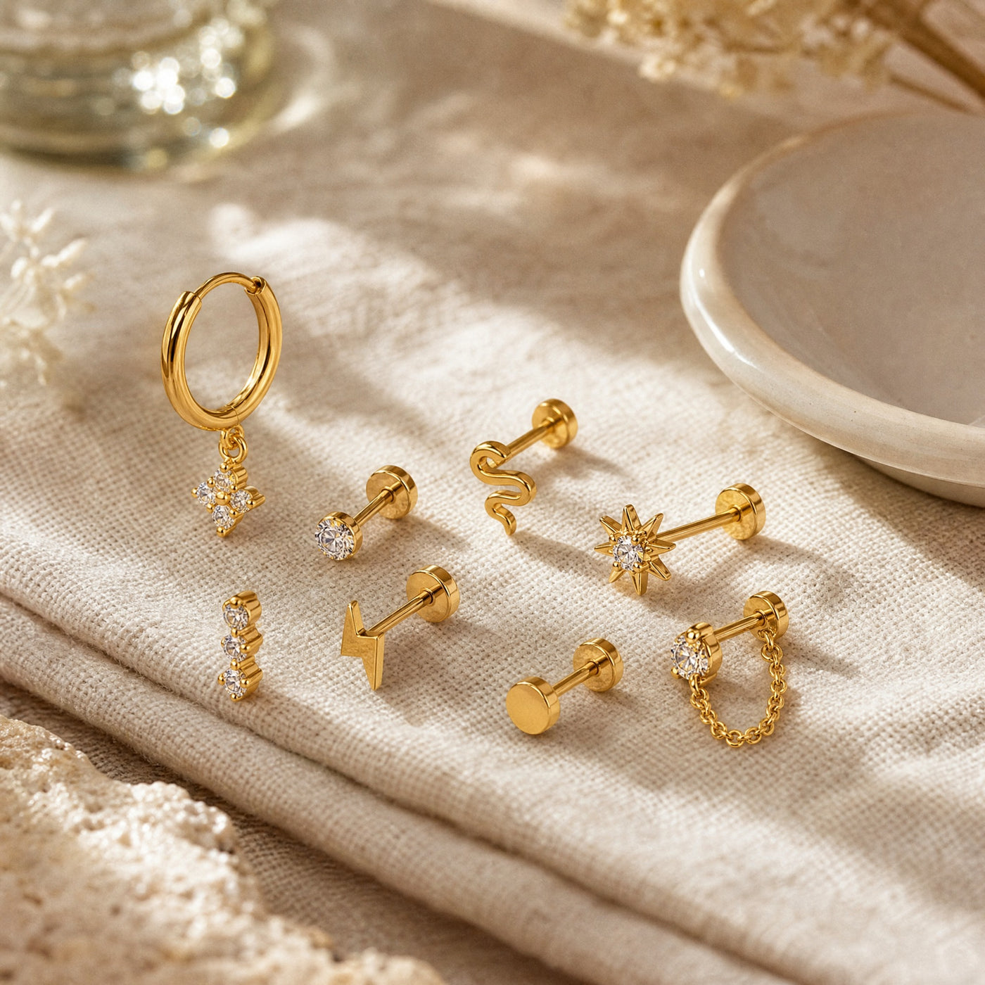 Gold Flat Back Stud Earring – Dainty Cartilage Stainless Steel Earring for Sensitive Ears