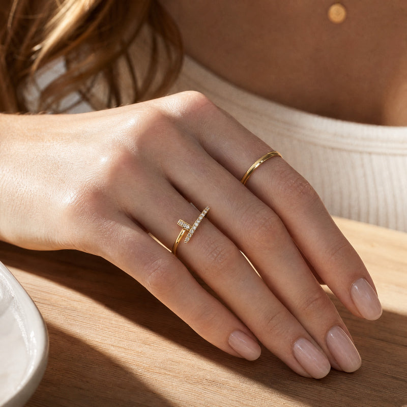 Gold Pavé Nail Ring – Dainty Open Band CZ Plated Ring for Women