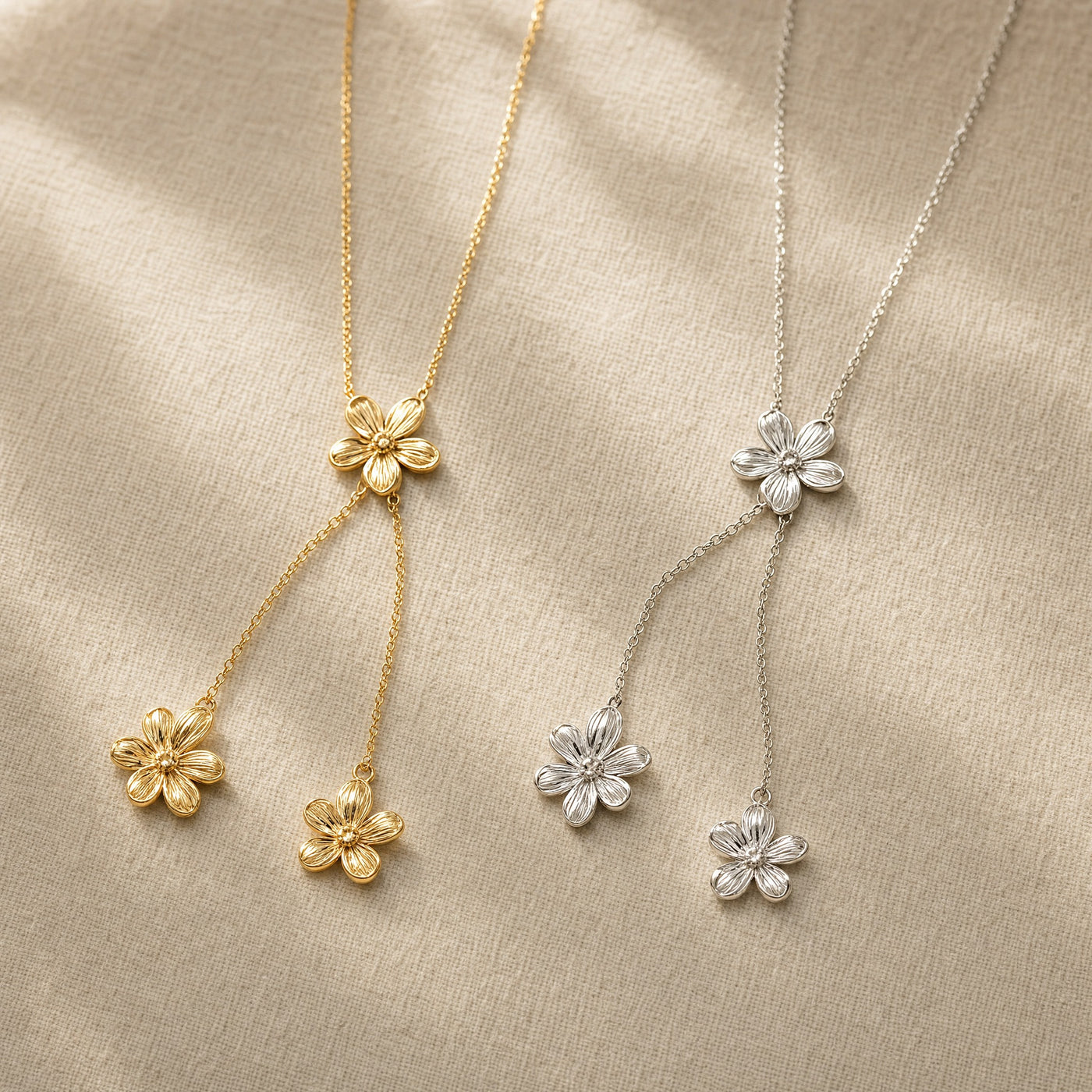 Flower Lariat Necklace – Long Y-Drop Floral Chain Necklace, Gift for Her