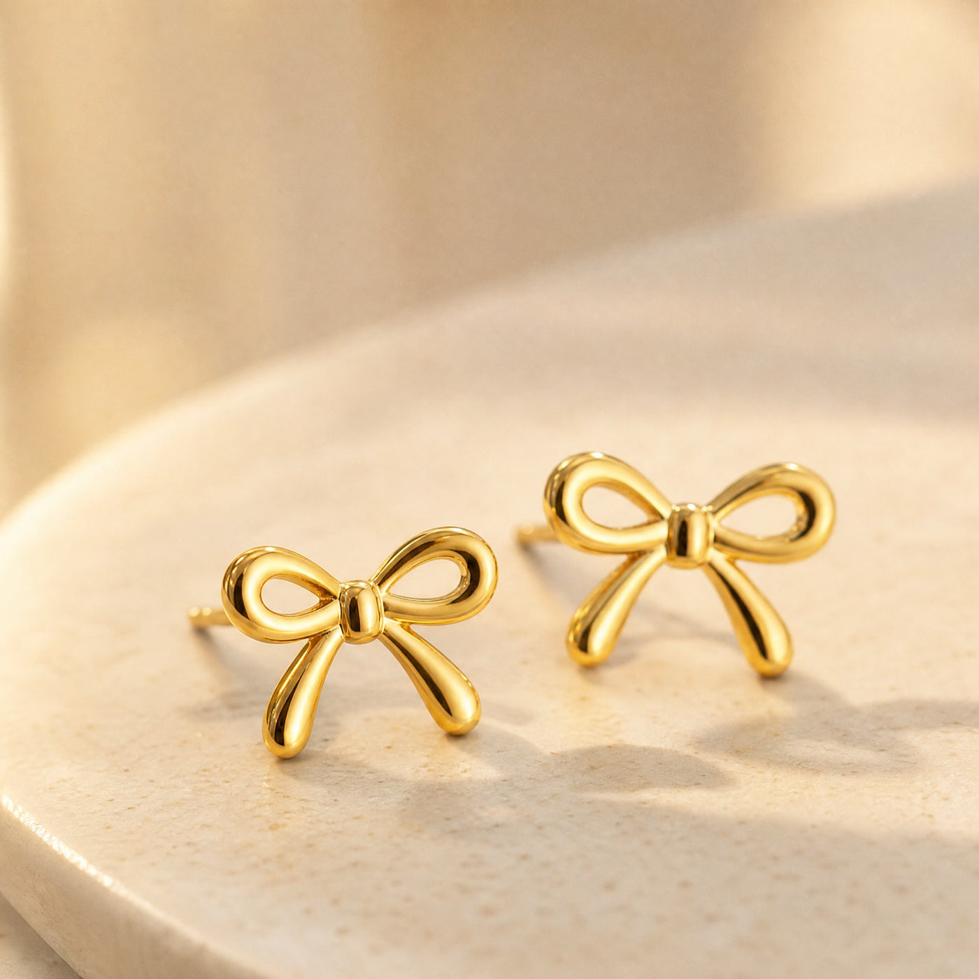 Gold Bow Stud Earrings – Dainty Gold Minimalist Ribbon Earrings, Gift for Her