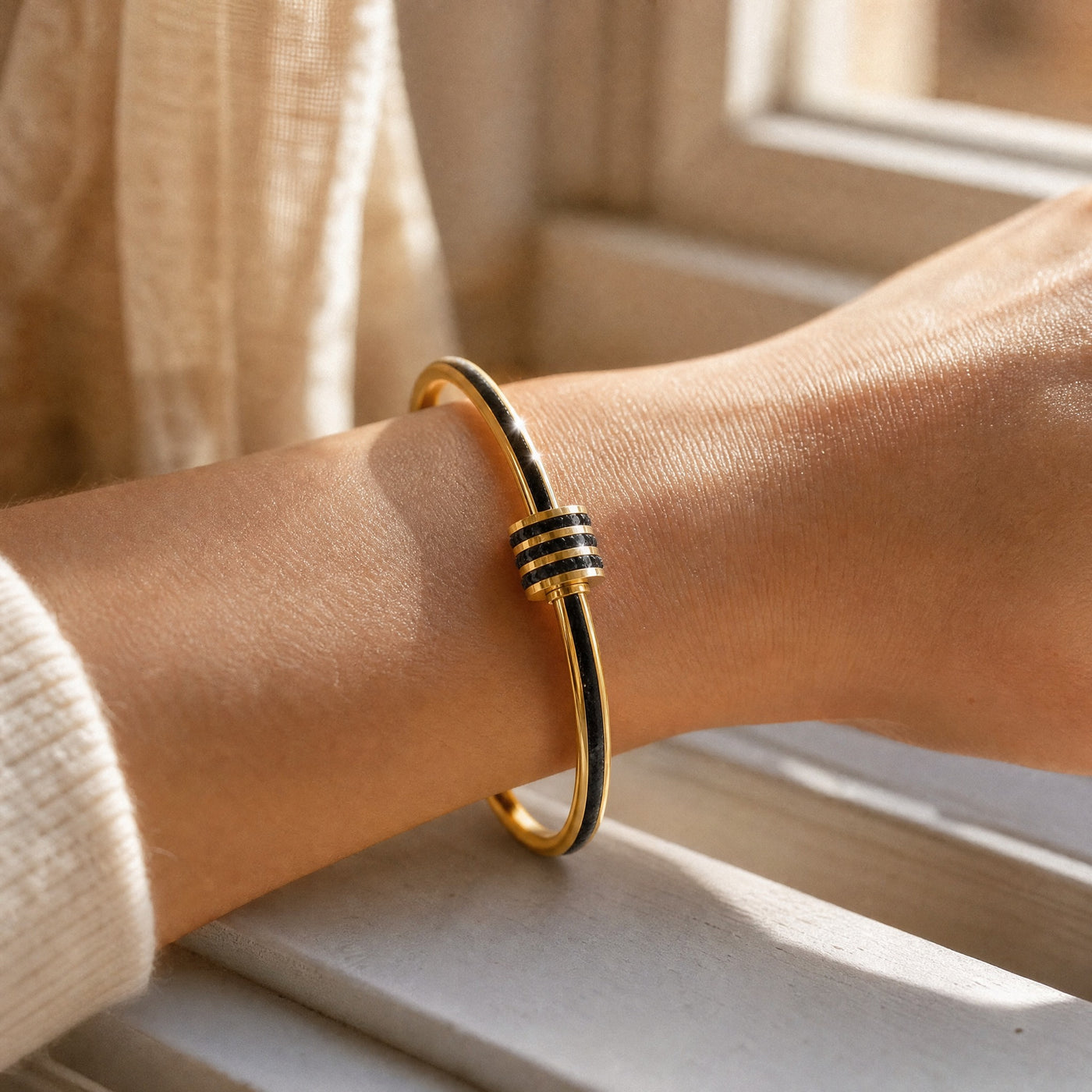 Zirconia Stainless Steel Cuff Bangle – Stackable Gold Silver Bracelet, Minimalist Gift for Women