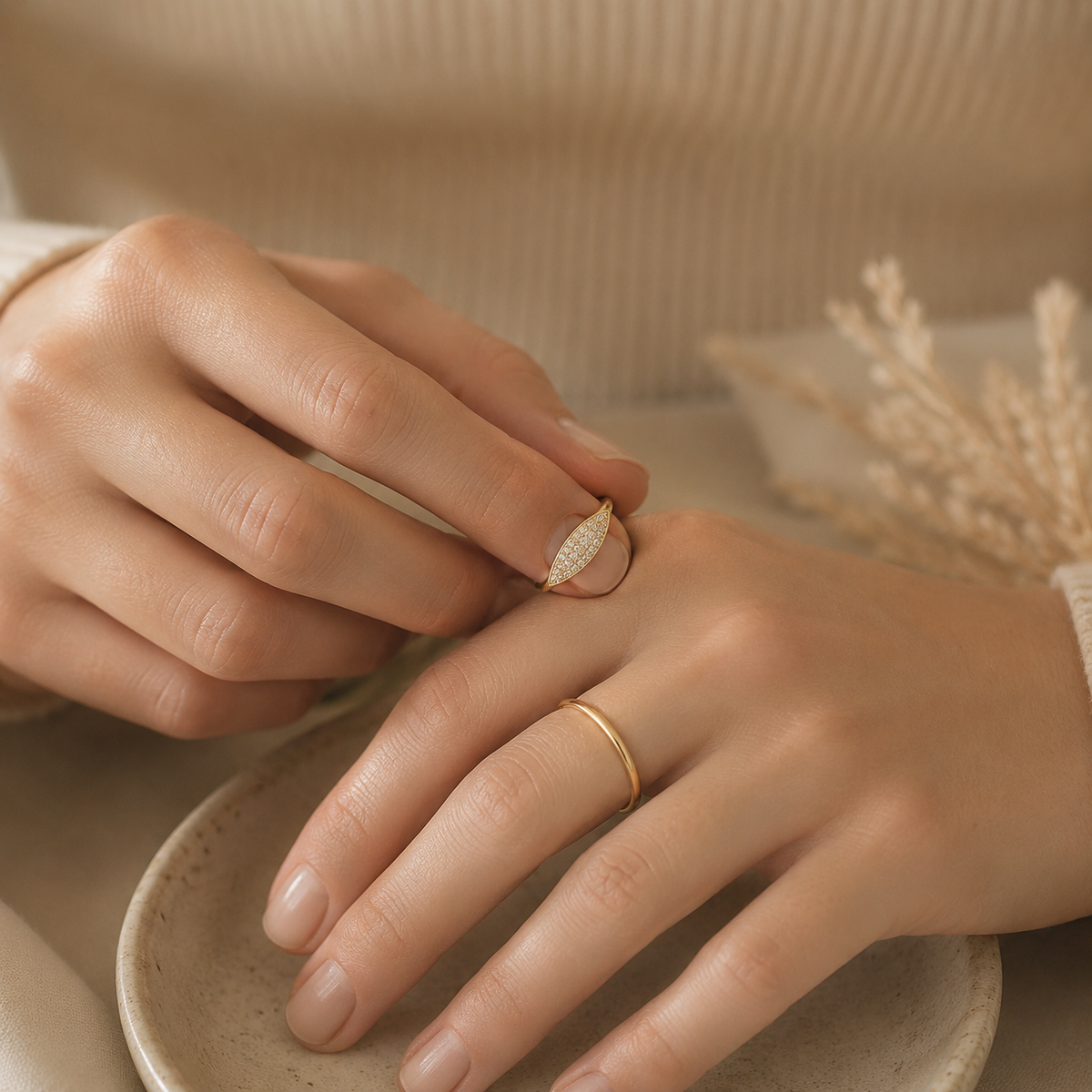 Gold Pavé Marquise Stacking Ring – Zierliches minimalistisches CZ-Band, verstellbar stapelbar Ring für Damen