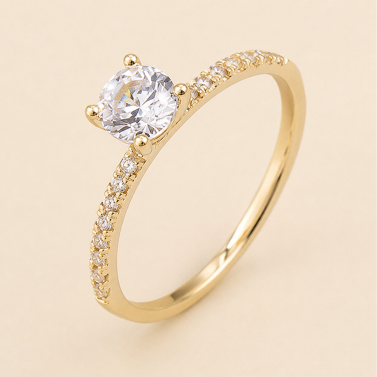 Round CZ Eternity Band – Dainty Pavé Wedding Ring, Thin Gold-Plated Stackable Engagement Ring for Women