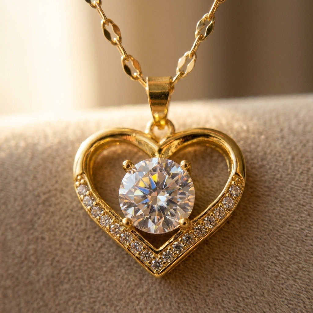 Gold Heart Pendant Necklace – Pavé CZ Dainty Chain, Gift for Her, Women Girls