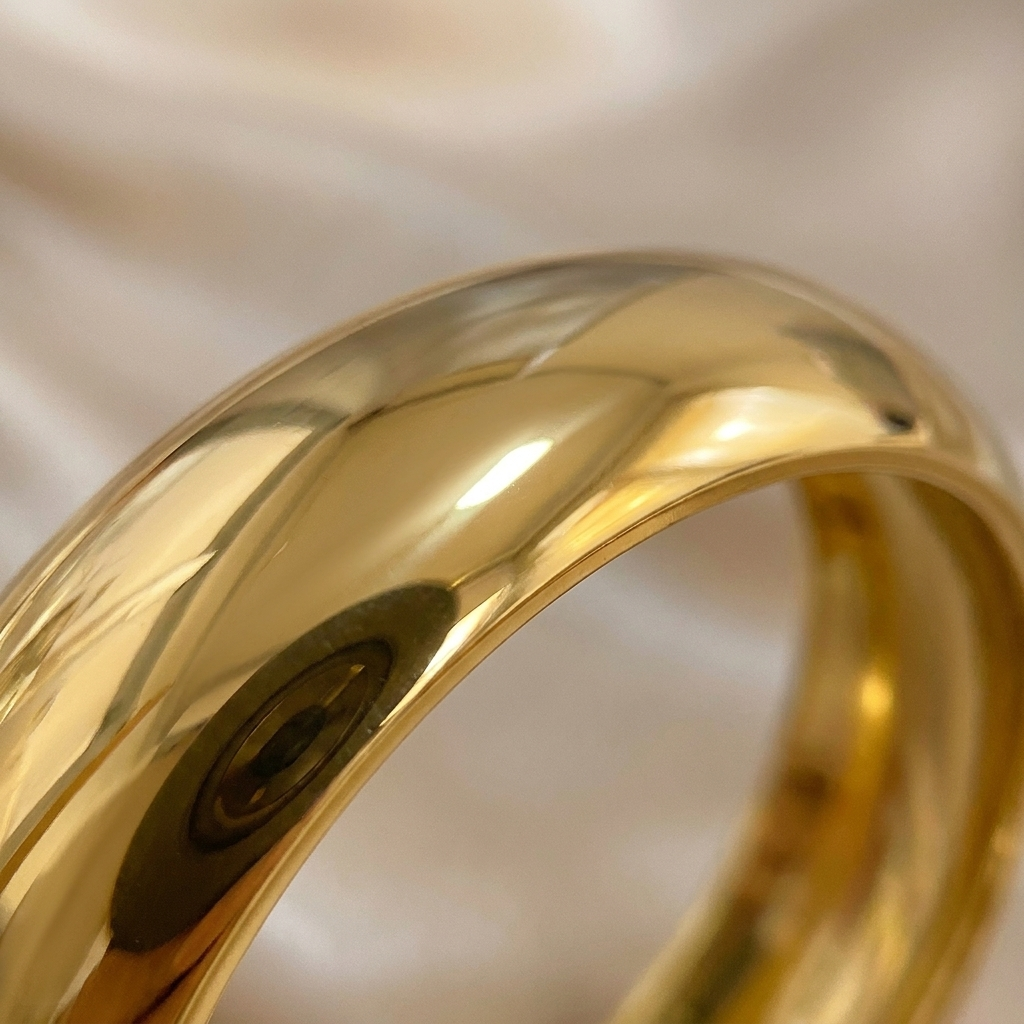Gold Smooth Cuff Bangle – Chunky Stainless Steel Bracelet for Women, Waterproof Jewelry