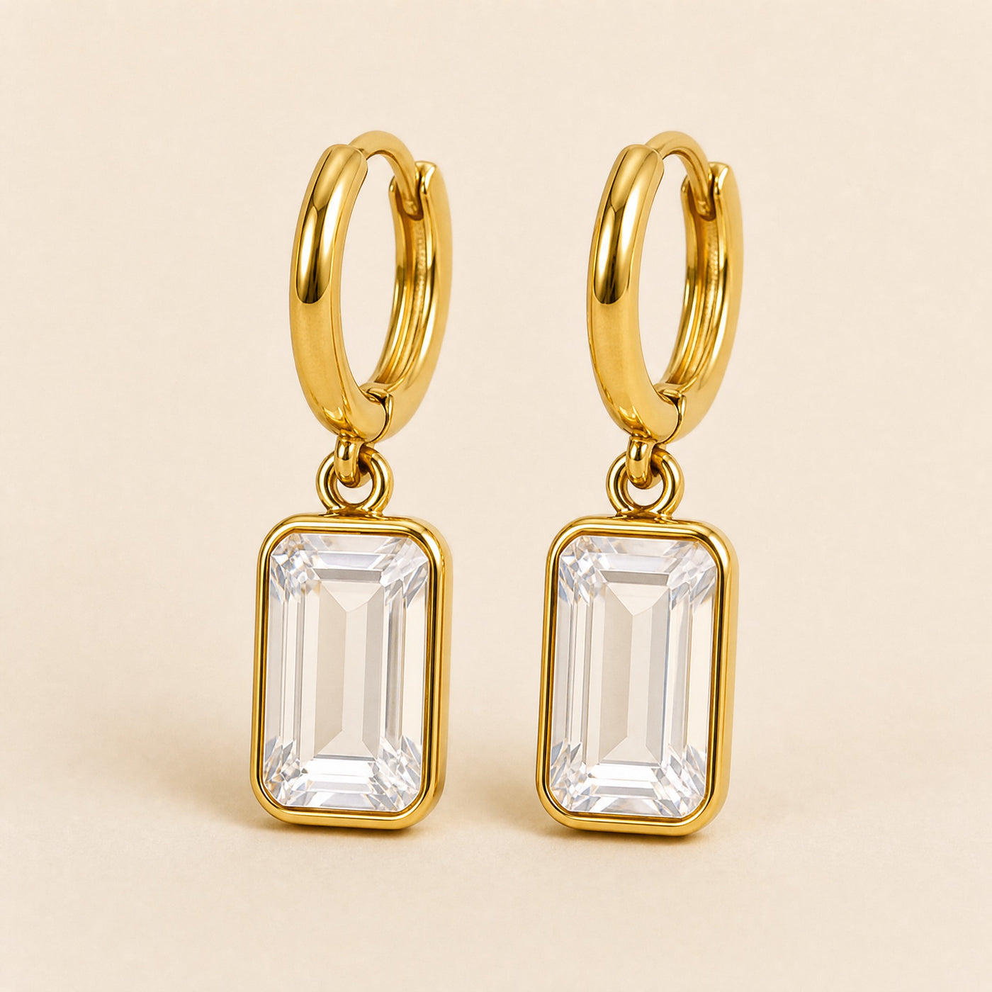 Gold Geometric Crystal Hoop Earrings – Dainty Bezel Charm Dangle Earrings for Women