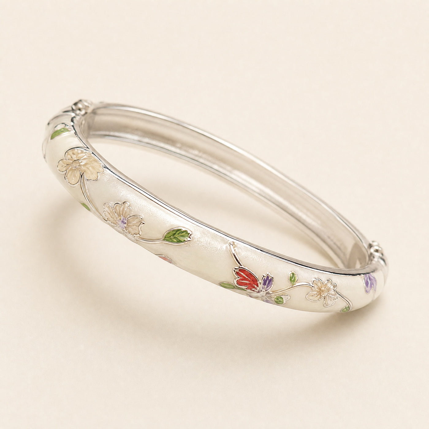 Cloisonne Enamel Bangle – Floral Peony Filigree Ethnic Vintage Bracelet, Gift for Her