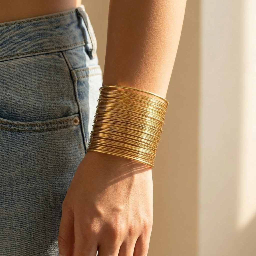 Multi-Wire Cuff Bracelet – Wide Layered Open Bangle, Gold Silver Statement Jewelry for Women