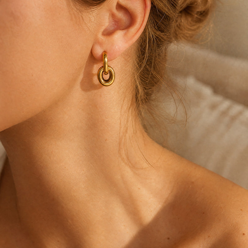 Double Hoop Drop Earrings – Gold Silver Chunky Oval Link Dangle Earrings for Women