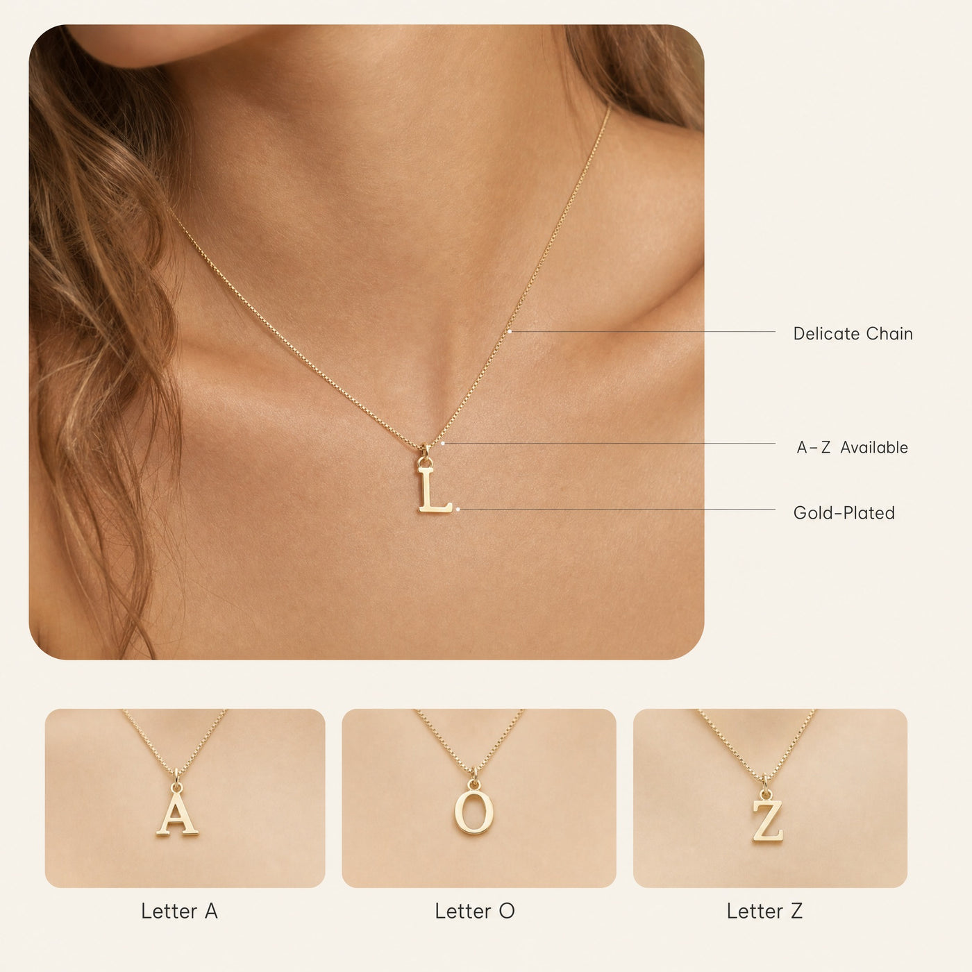 Personalised Initial Necklace – Gold-Plated Letter Pendant Dainty Chain, Minimalist Gift for Her