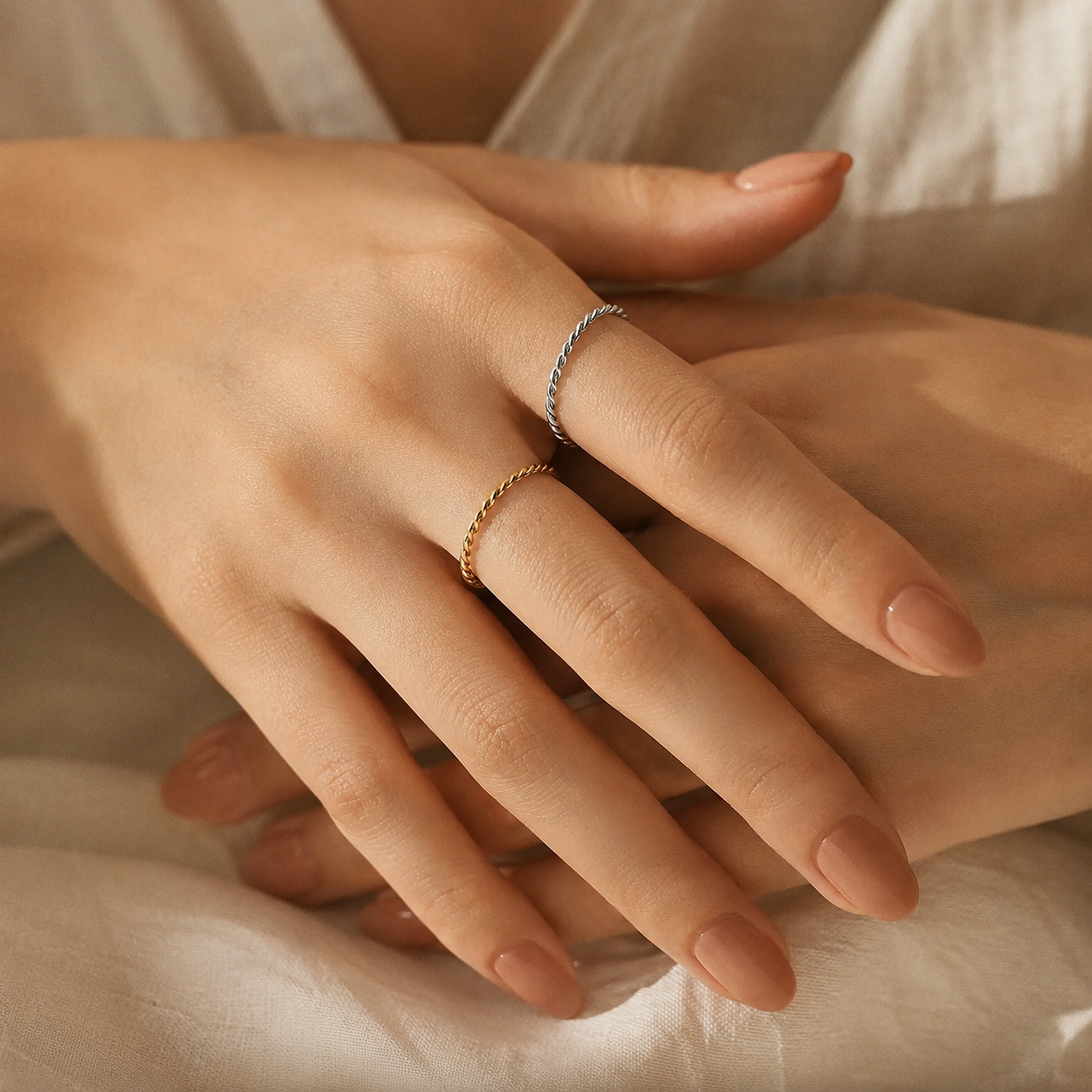 Twisted Rope Stacking Ring – Dainty 925 Sterling Silver Band, Gold or Silver, Gift for Her