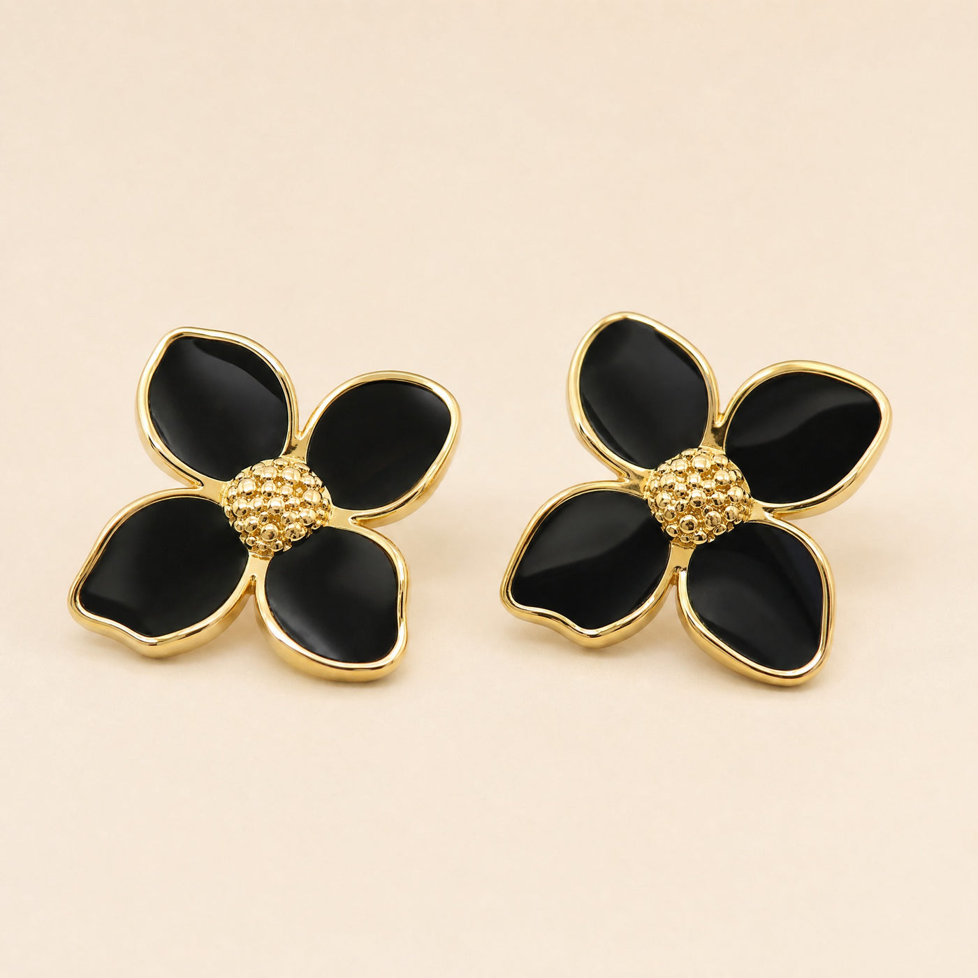 Gold Enamel Flower Stud Earrings – Dainty Floral Gold-Tone Studs, Gift for Her