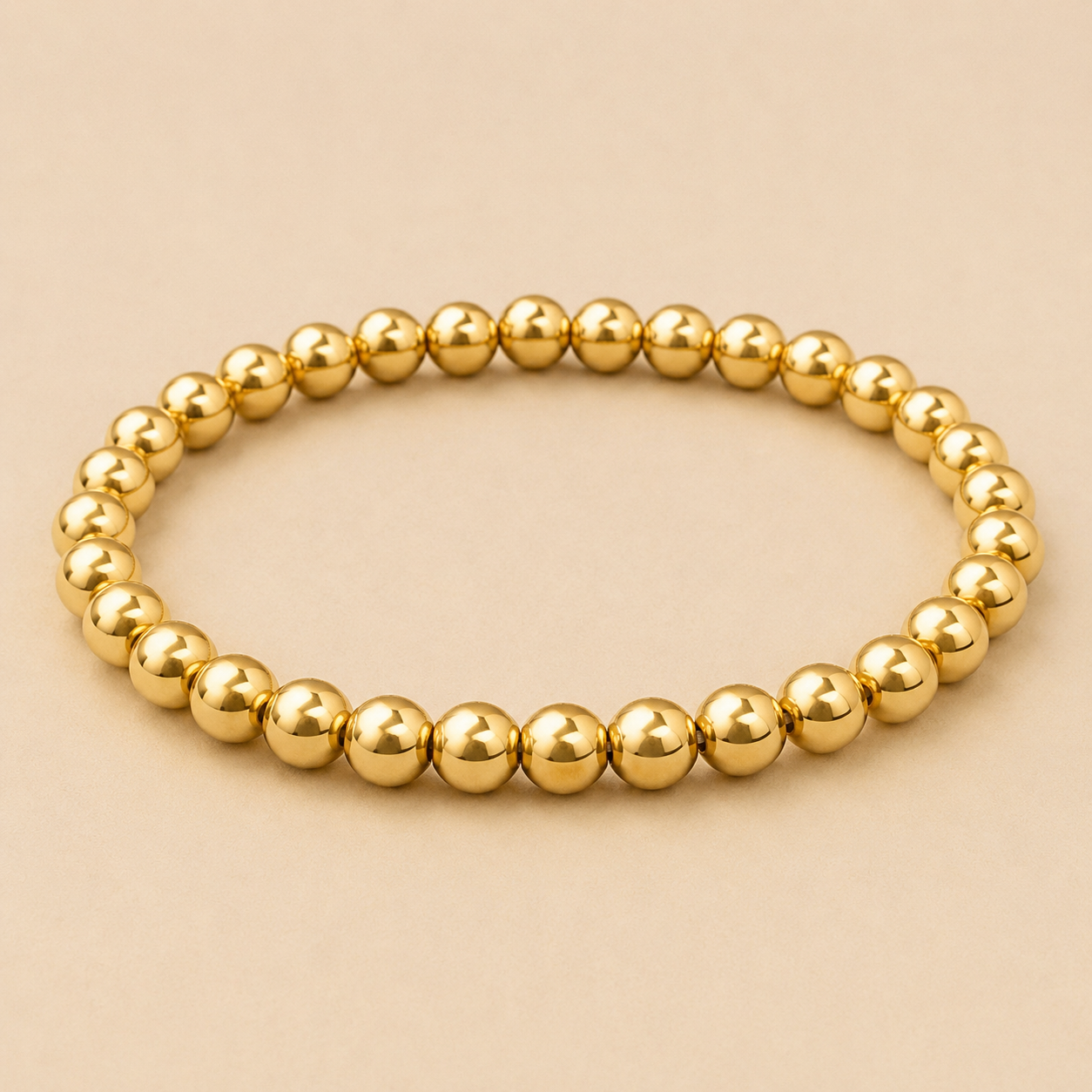 Gold Beaded Bracelet – 8mm Stainless Steel Stretch Bracelet, Stackable Minimalist Jewelry for Women