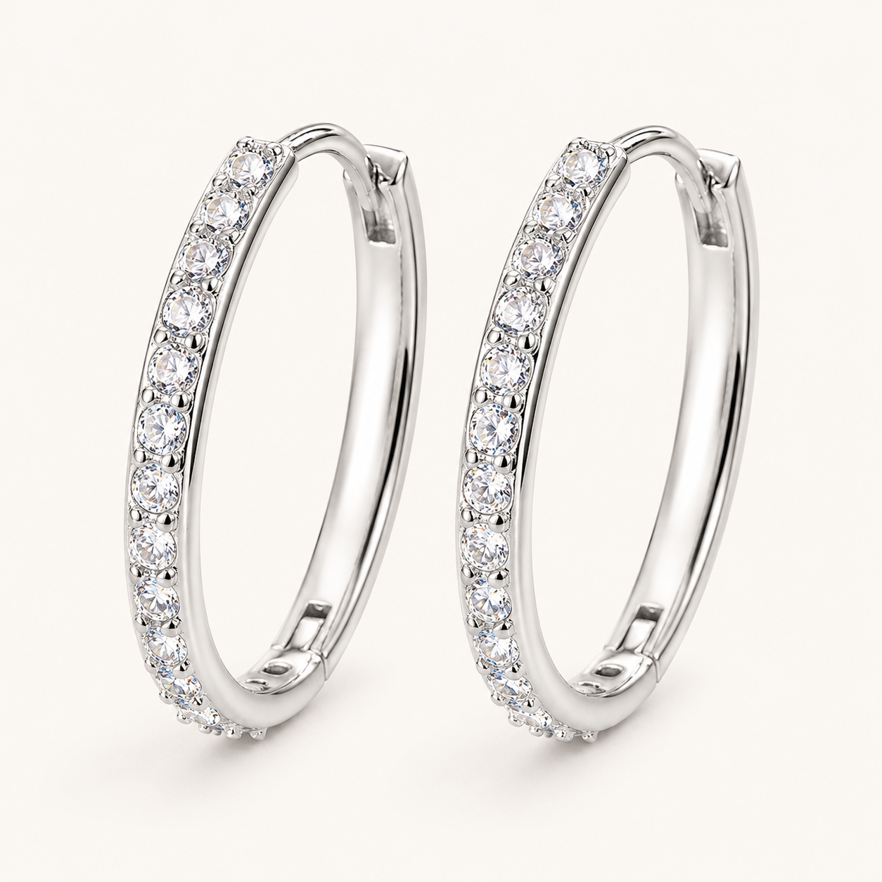 Silver Pavé CZ Hoop Earrings – Dainty Zircon Huggie Hoops, Minimalist Gift for Her
