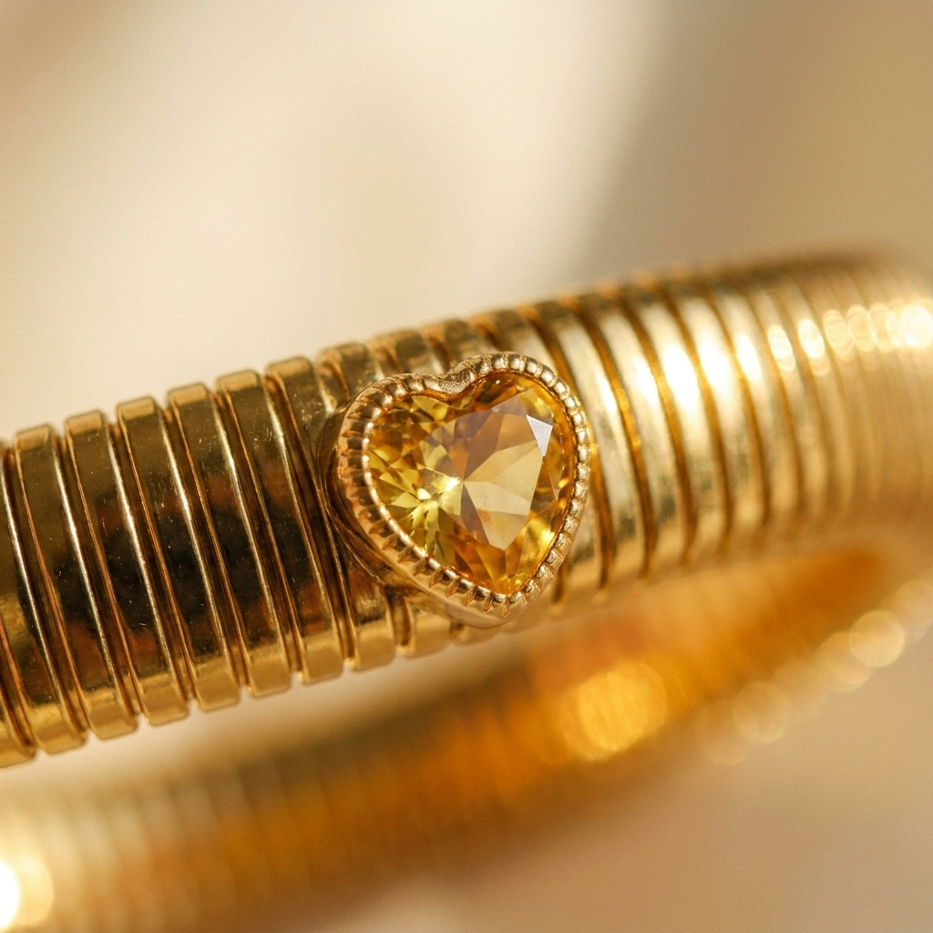 Tubogas Heart Bracelet – Retro Ribbed Stretch Bangle, Dainty Gift for Her