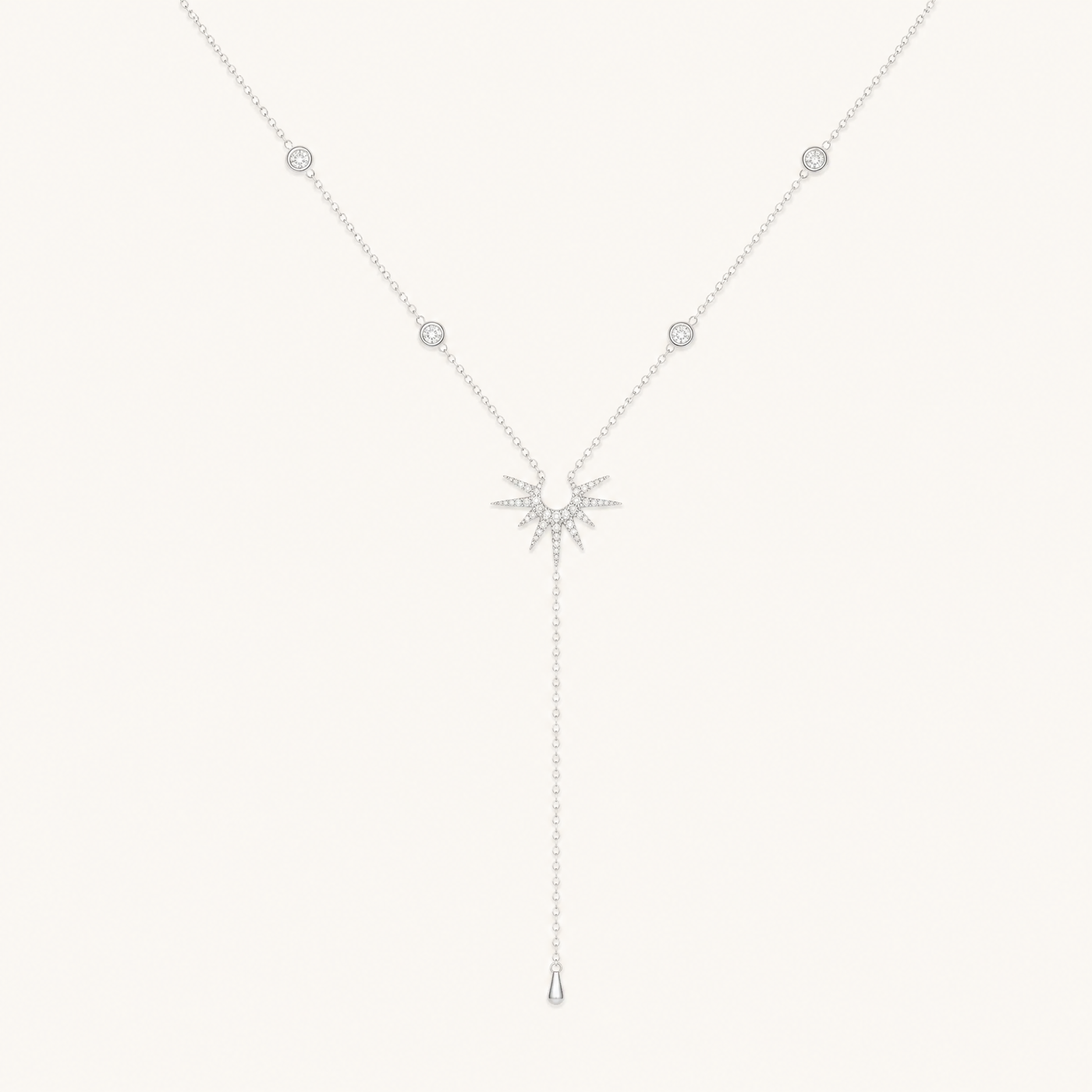 Gold Pavé Starburst Lariat Necklace – CZ Y-Drop Chain, Dainty Layering Necklace Gift for Her
