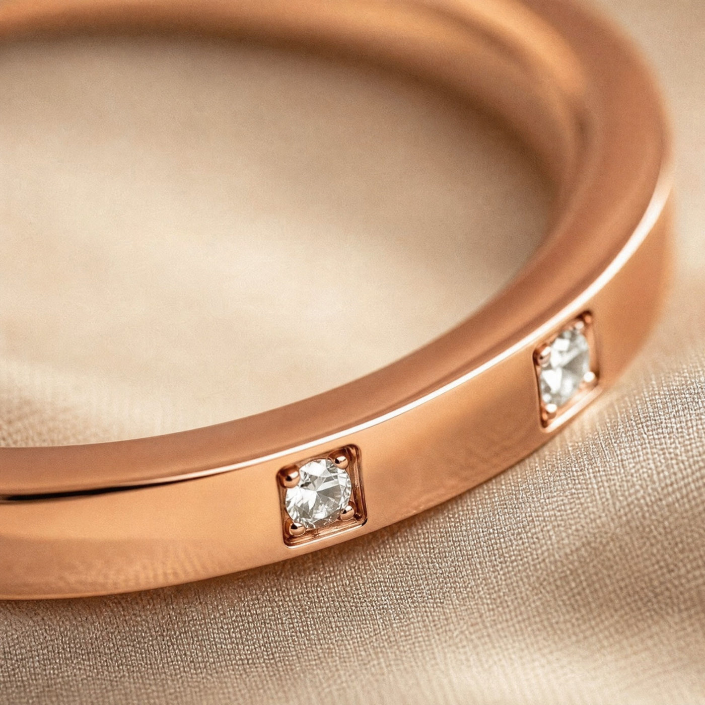 CZ Station Band Ring – Dainty Stackable Gold Silver Rose Gold Ring, Gift for Her