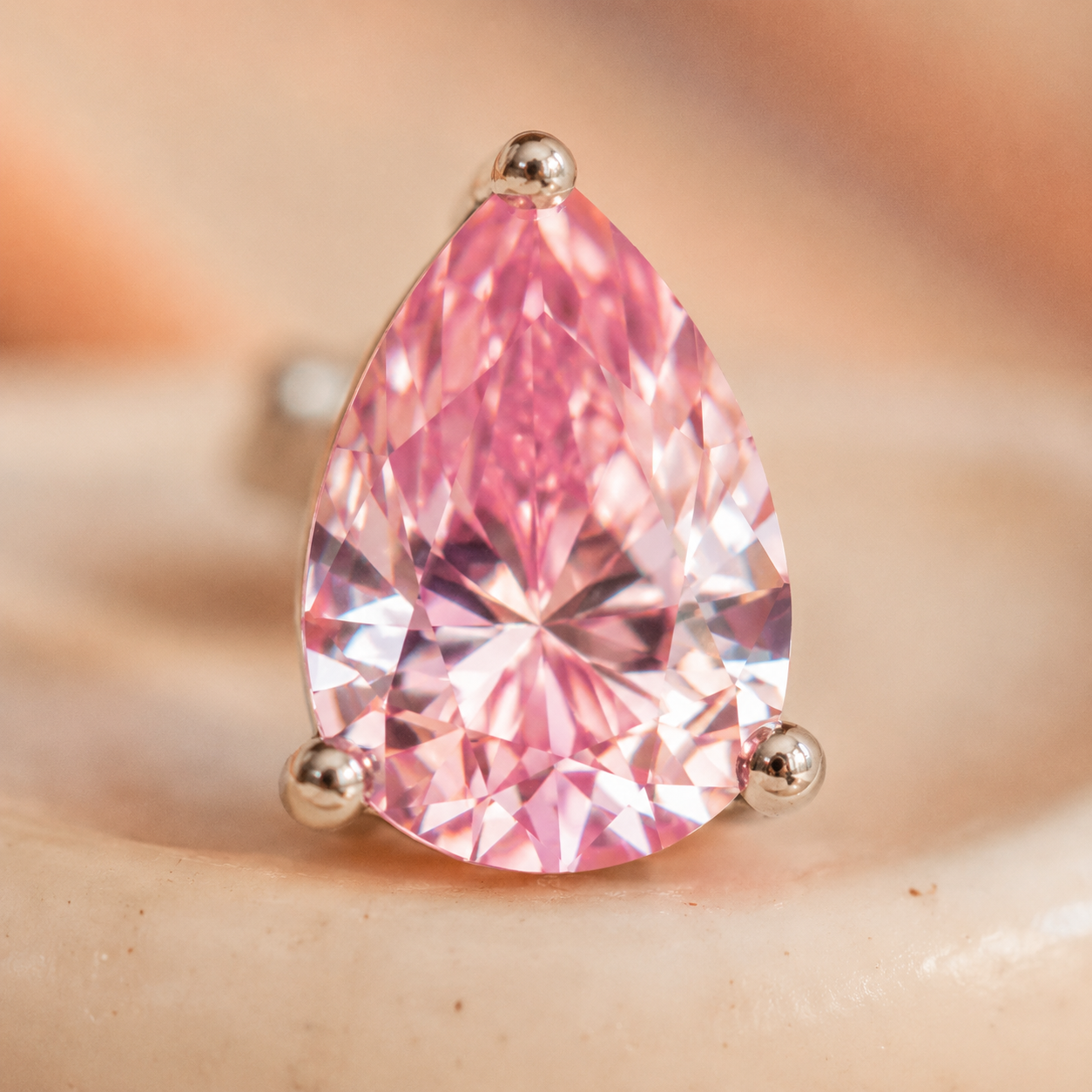Silver Pear CZ Stud Earrings – Silver Pink Crystal Dainty Gift for Her