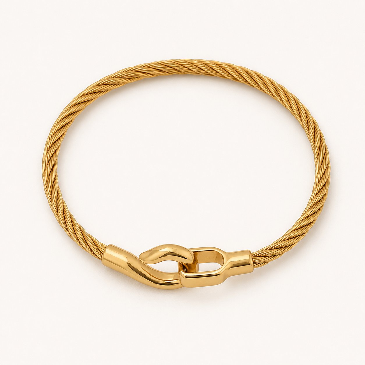 Twisted Cable Bangle Bracelet – Minimalist Hook Clasp Stainless Steel Bracelet for Women