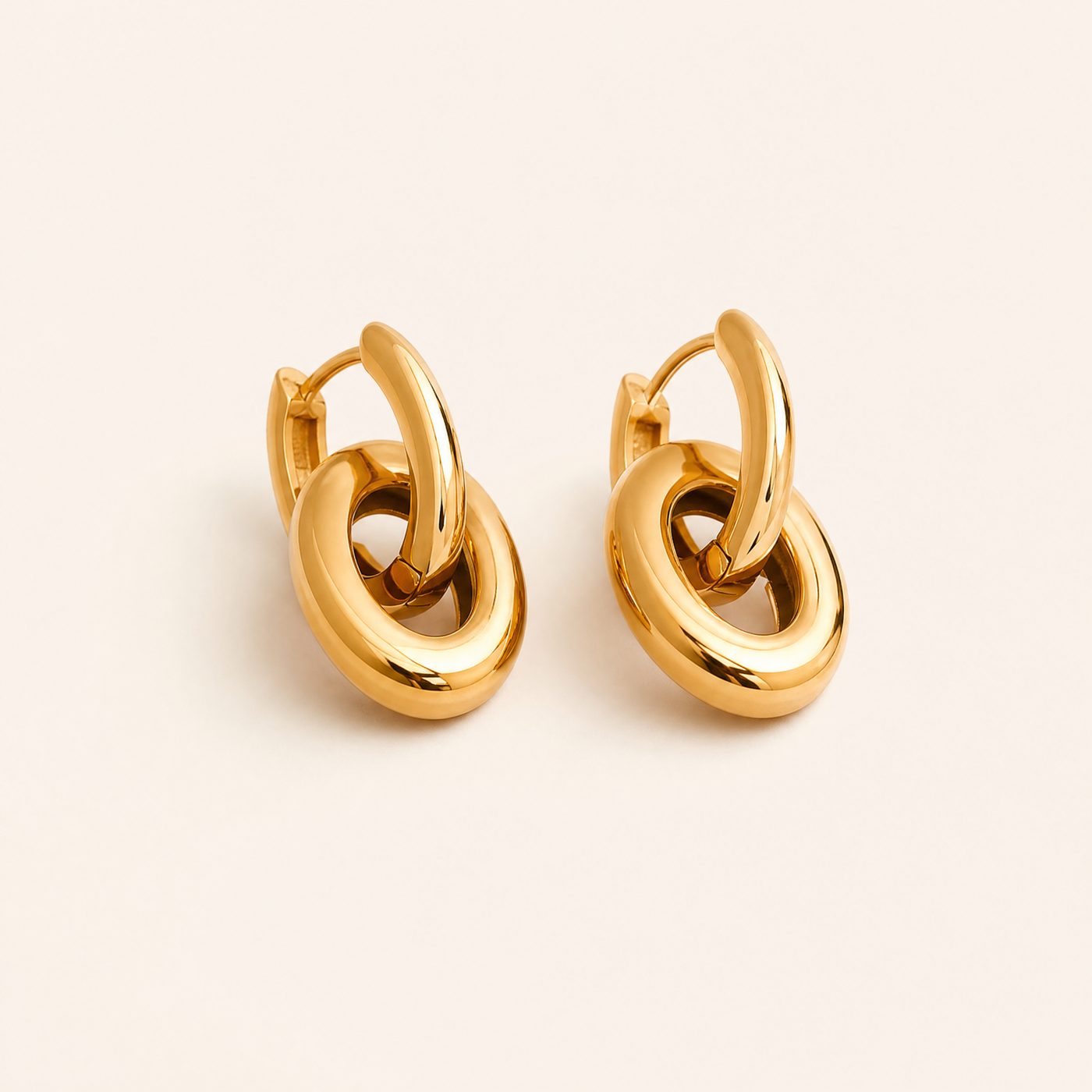 Double Hoop Drop Earrings – Gold Silver Chunky Oval Link Dangle Earrings for Women