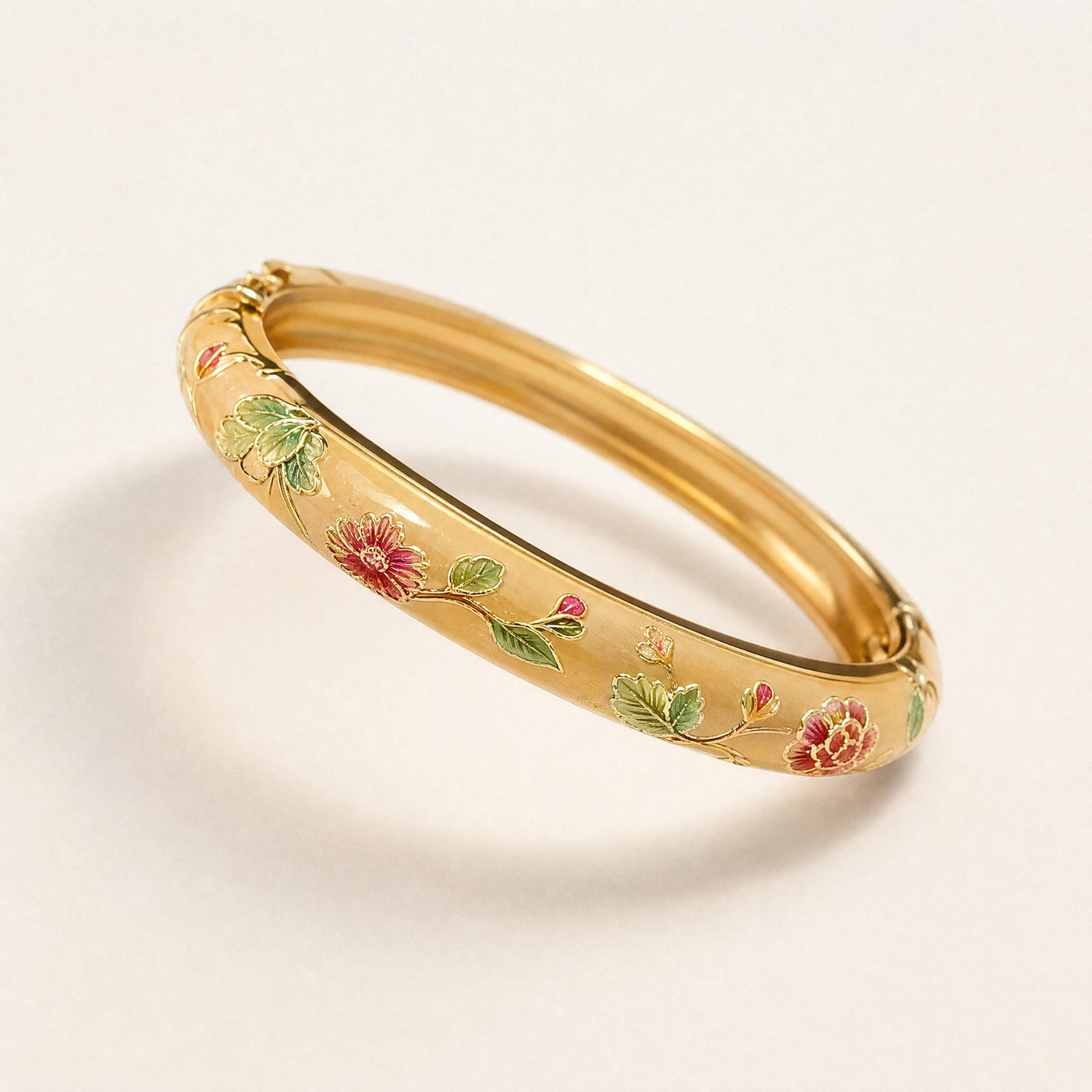 Cloisonne Enamel Bangle – Floral Peony Filigree Ethnic Vintage Bracelet, Gift for Her