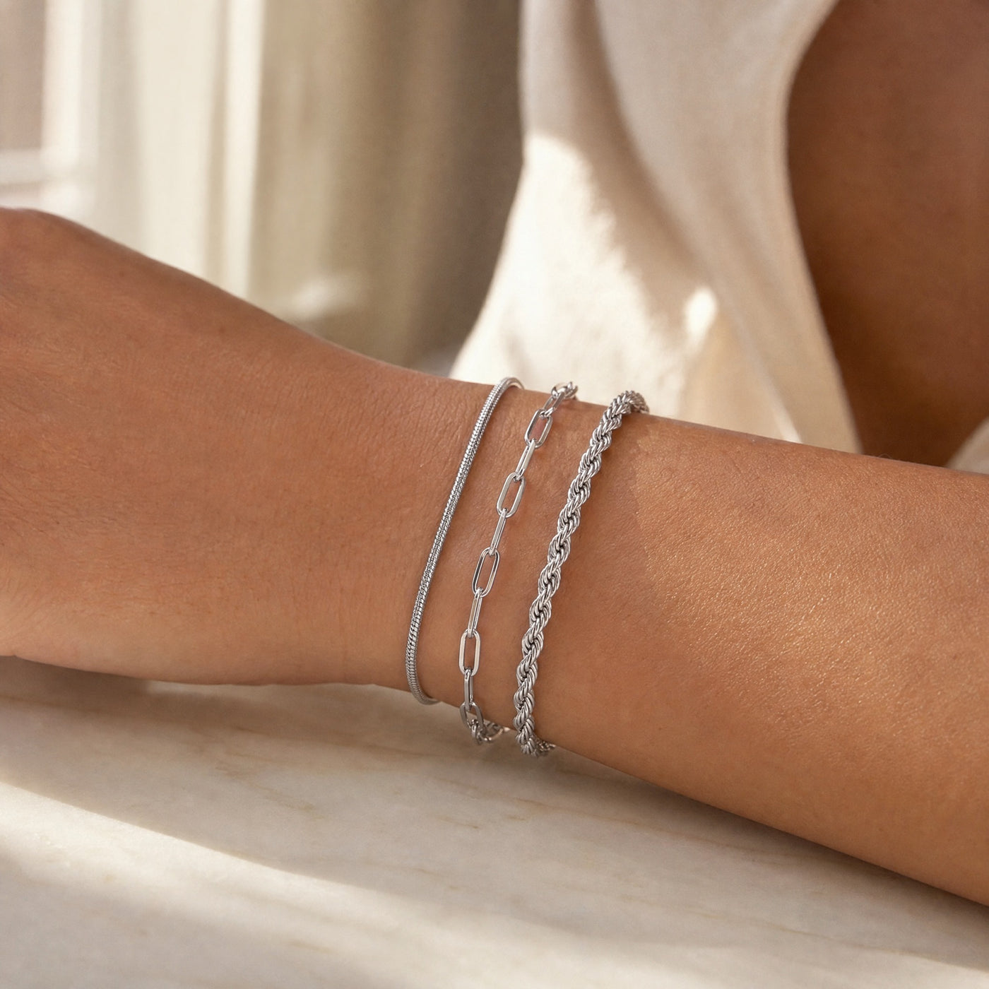 Gold & Silver Chain Bracelet Set – Dainty Layering Stainless Steel Bracelets for Women