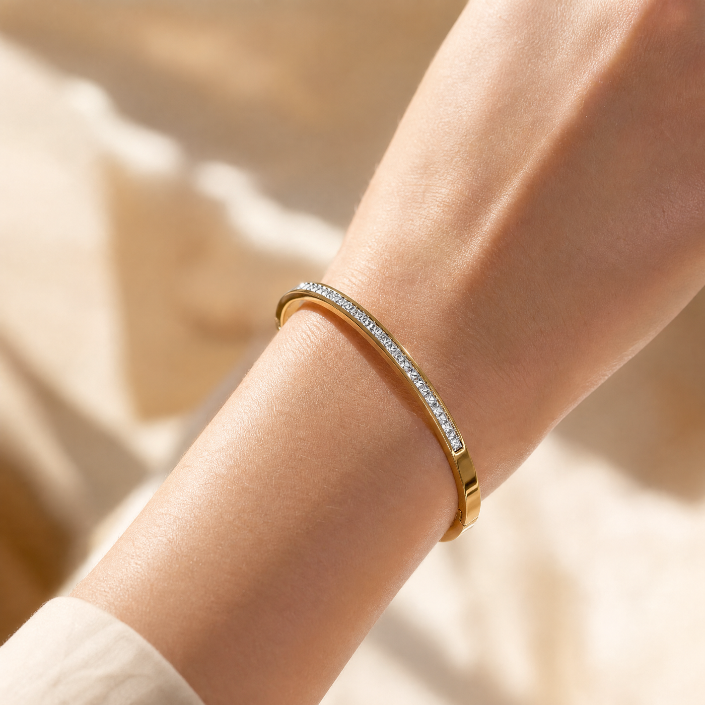 Pavé CZ Bangle Bracelet – Dainty Stackable Crystal Inlay Gold Silver Bracelet, Gift for Her