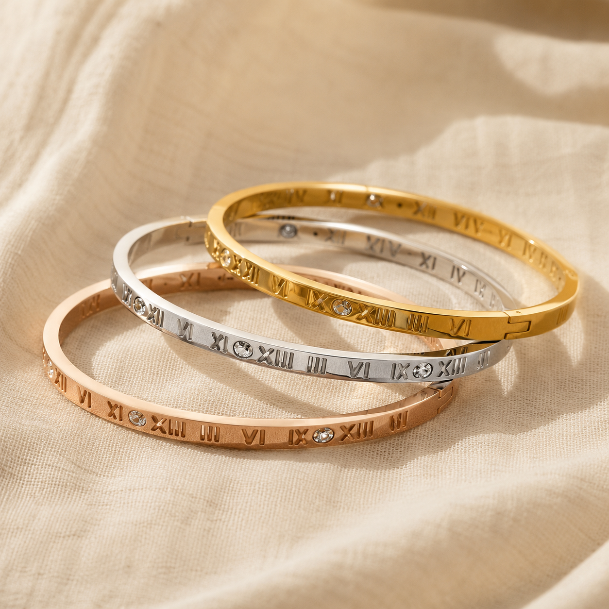 Roman Numeral Bangle Bracelet – CZ Stone Slim Cuff, Dainty Stacking Bracelet Gift for Her