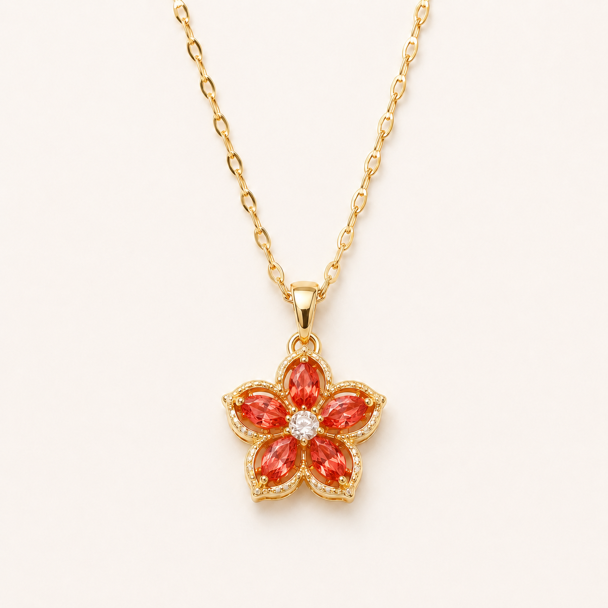 Gold Flower Pendant Necklace – Spinning CZ Floral Charm, Dainty Gift for Her