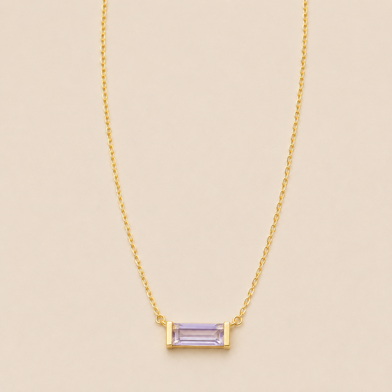 Gold Baguette Birthstone Necklace – Dainty Gold- CZ Pendant, Gift for Her