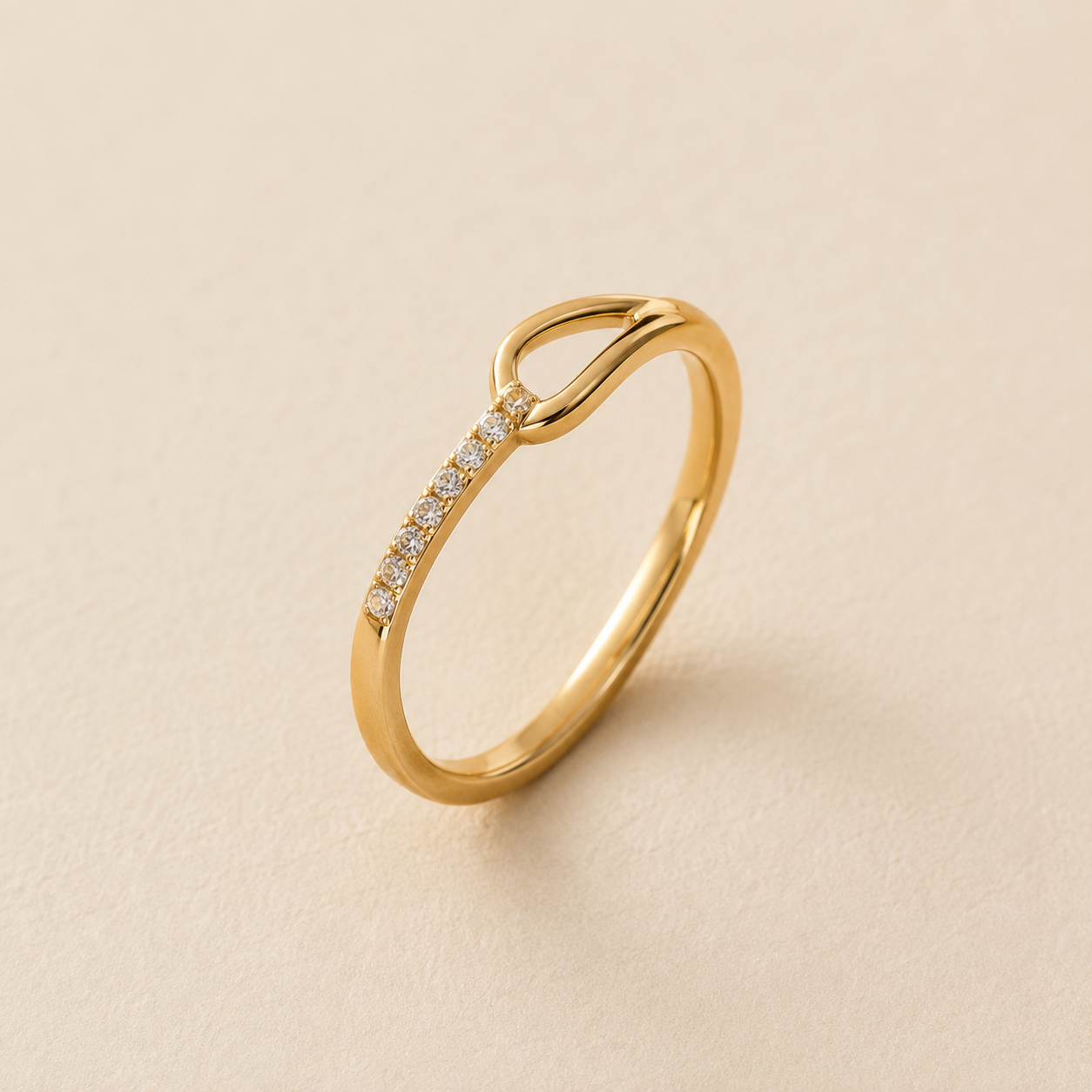 Gold Pavé Zircon Ring – Dainty Stainless Steel Stackable Band, Minimalist Daily Wear Jewelry for Women
