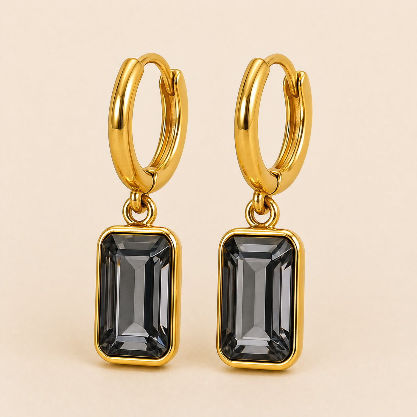 Gold Geometric Crystal Hoop Earrings – Dainty Bezel Charm Dangle Earrings for Women