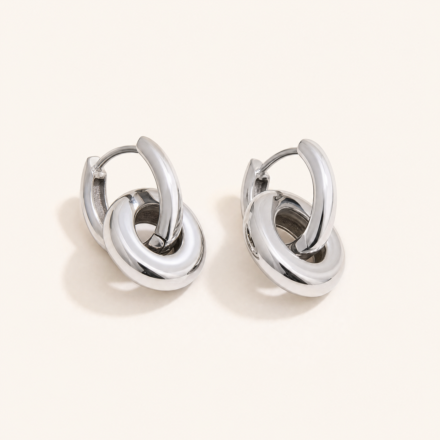 Double Hoop Drop Earrings – Gold Silver Chunky Oval Link Dangle Earrings for Women