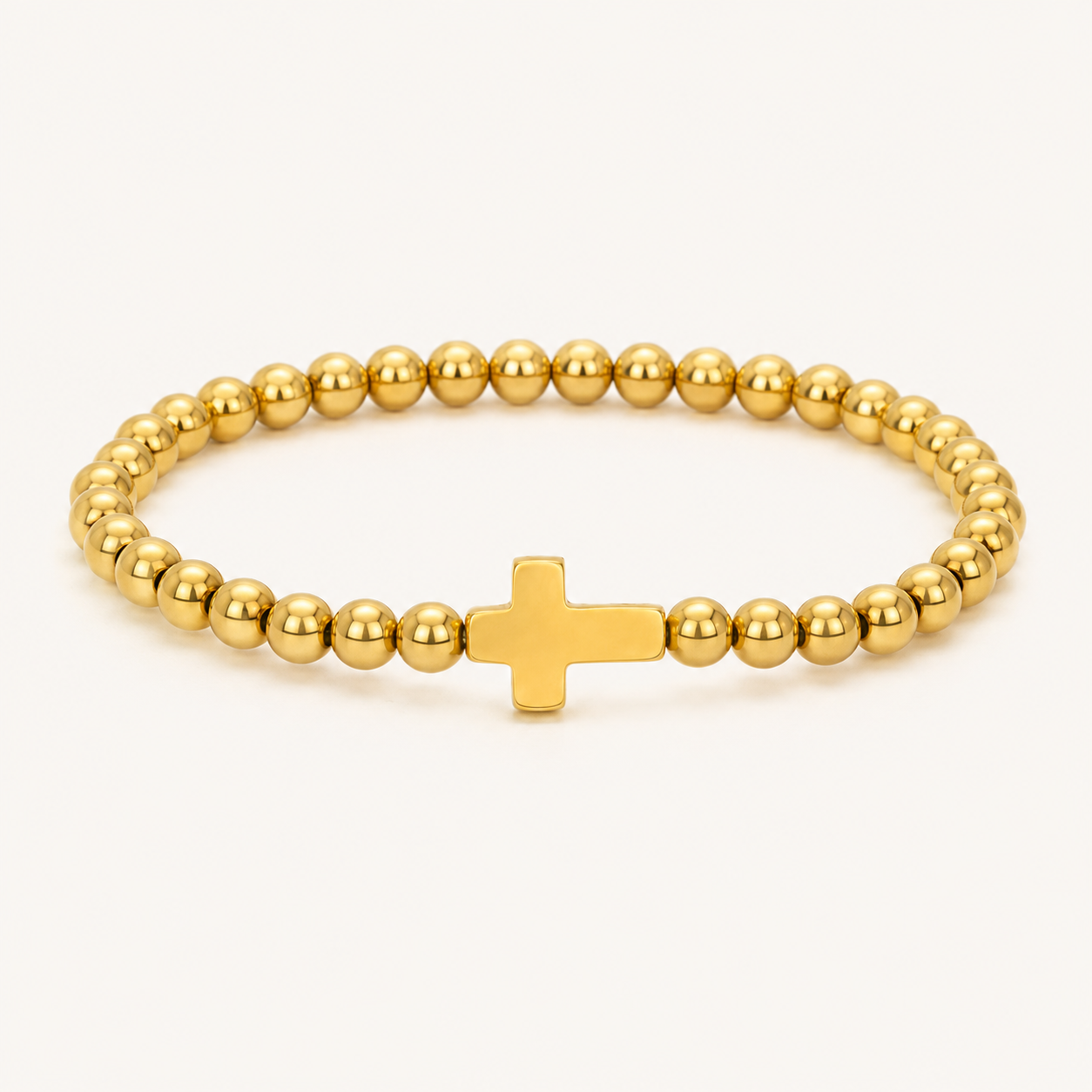 Cross Beaded Stretch Bracelet – Dainty Gold Silver Layering Bracelet, Gift for Her