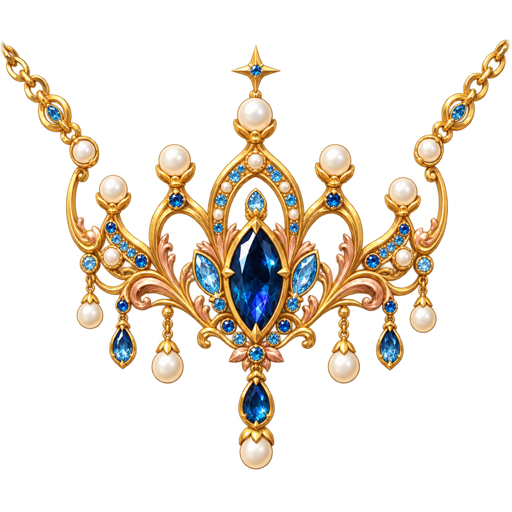 Illustrated gold and sapphire tiara necklace